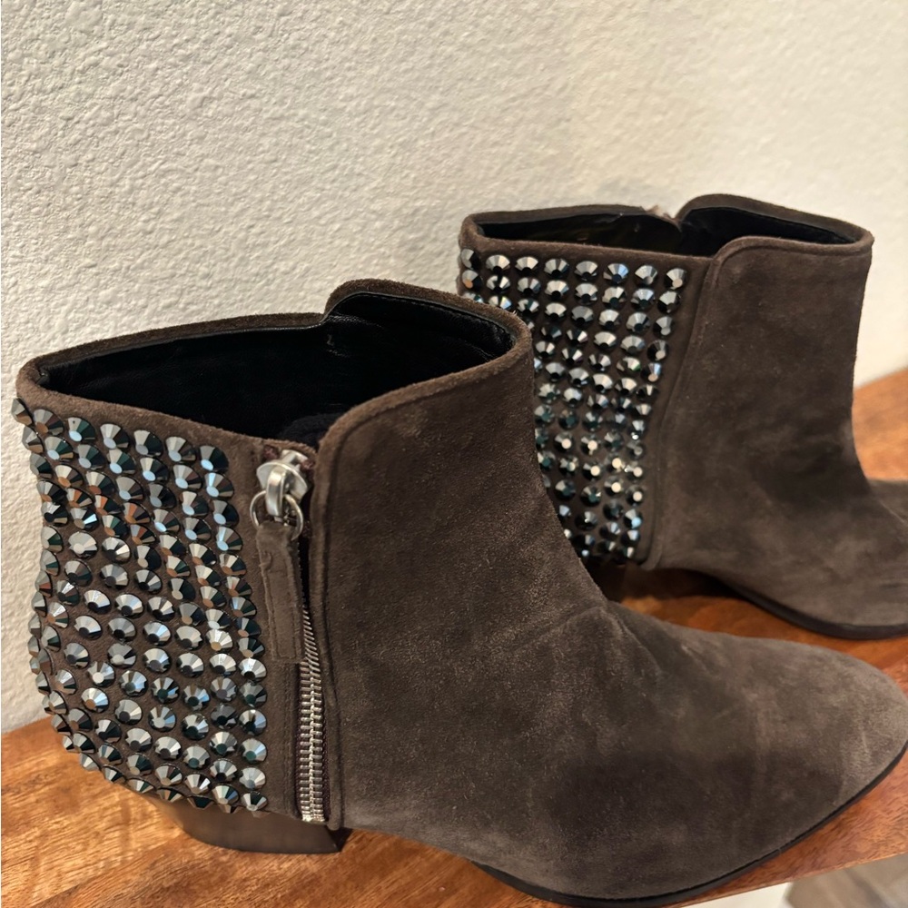 Giuseppe Zanotti Brown Studded Suede Ankle Booties